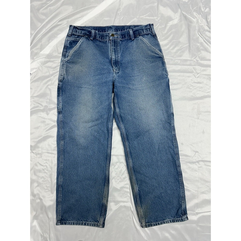 Carhartt Denim Carpenter Jeans Mens 36x28 Blue B13 DST Loose Fit Work Streetwear